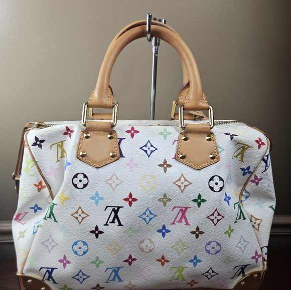Auth Louis Vuitton Speedy 30 Multicolor White Satchel Handbag - Picture 4 of 16
